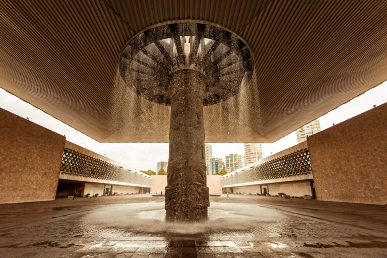 Umbrella fountain in the courtyard of the National Museum of Anthropology in Mexico City